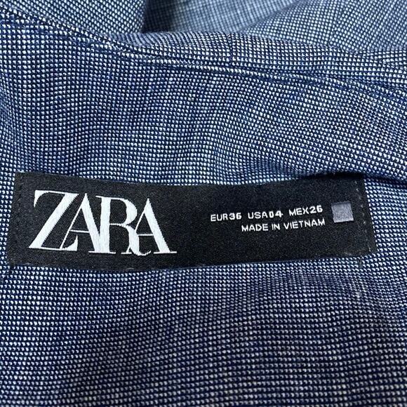 Zara Women's Blue Chambray V-neck One Button Long Sleeve Blazer Coat Jacket Sz 4 - Picture 3 of 4